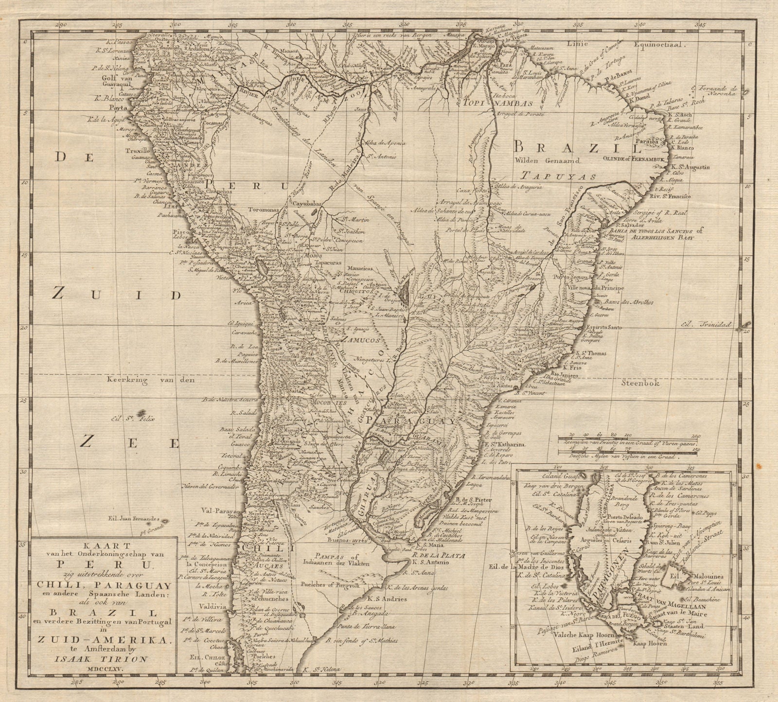 'Kaart van het Onderkoningschap van Peru'. South America. TIRION 1765 old map